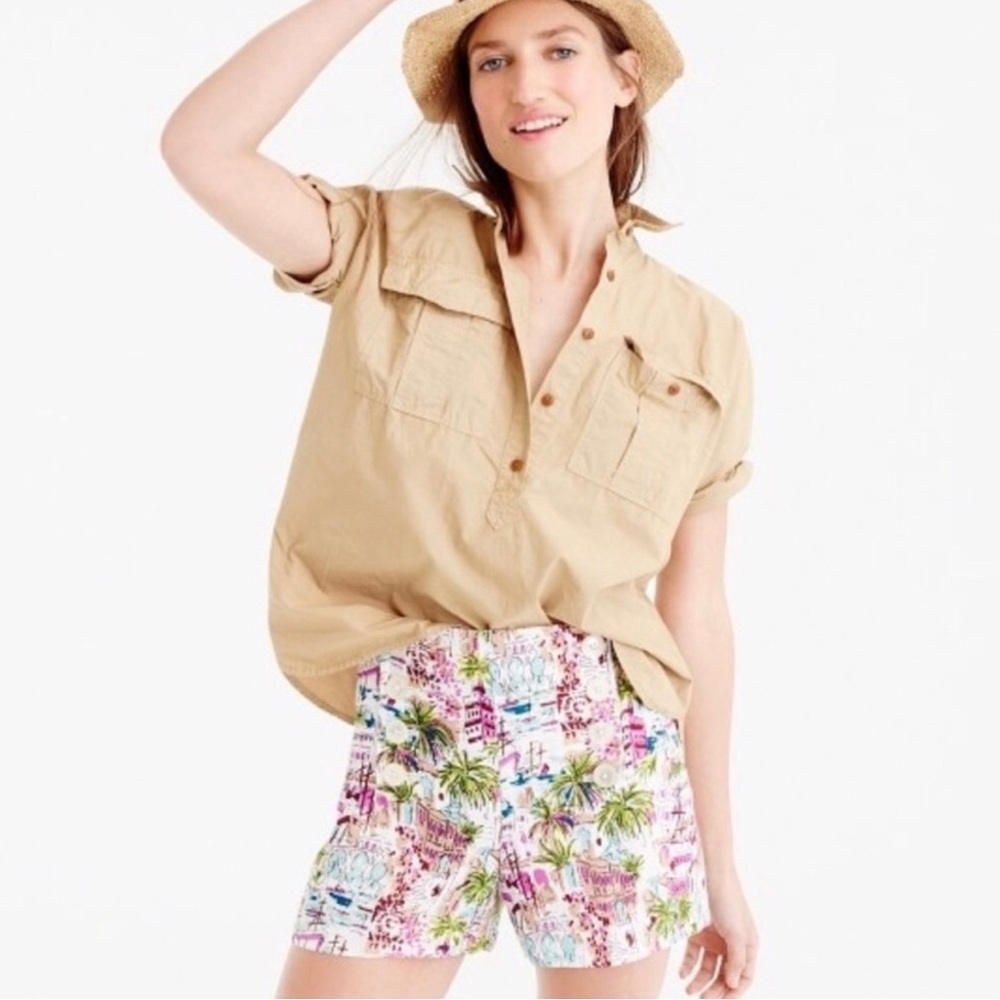 J. Crew High Waist Printed Shorts in White Multi